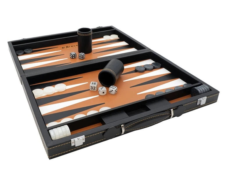 Italfama Folding Leatherette Backgammon Set, Black And Beige
