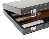 Italfama Folding Leatherette Backgammon Set, Black And Beige