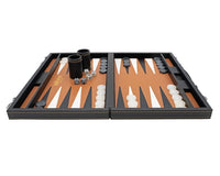 Italfama Folding Leatherette Backgammon Set, Black And Beige
