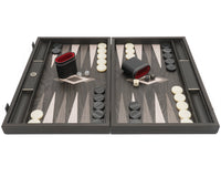 The Manopoulos Ebony And Gray Oak Luxury Backgammon Set With Vinyl Deluxe Cups
