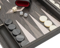 The Manopoulos Ebony And Gray Oak Luxury Backgammon Set With Vinyl Deluxe Cups