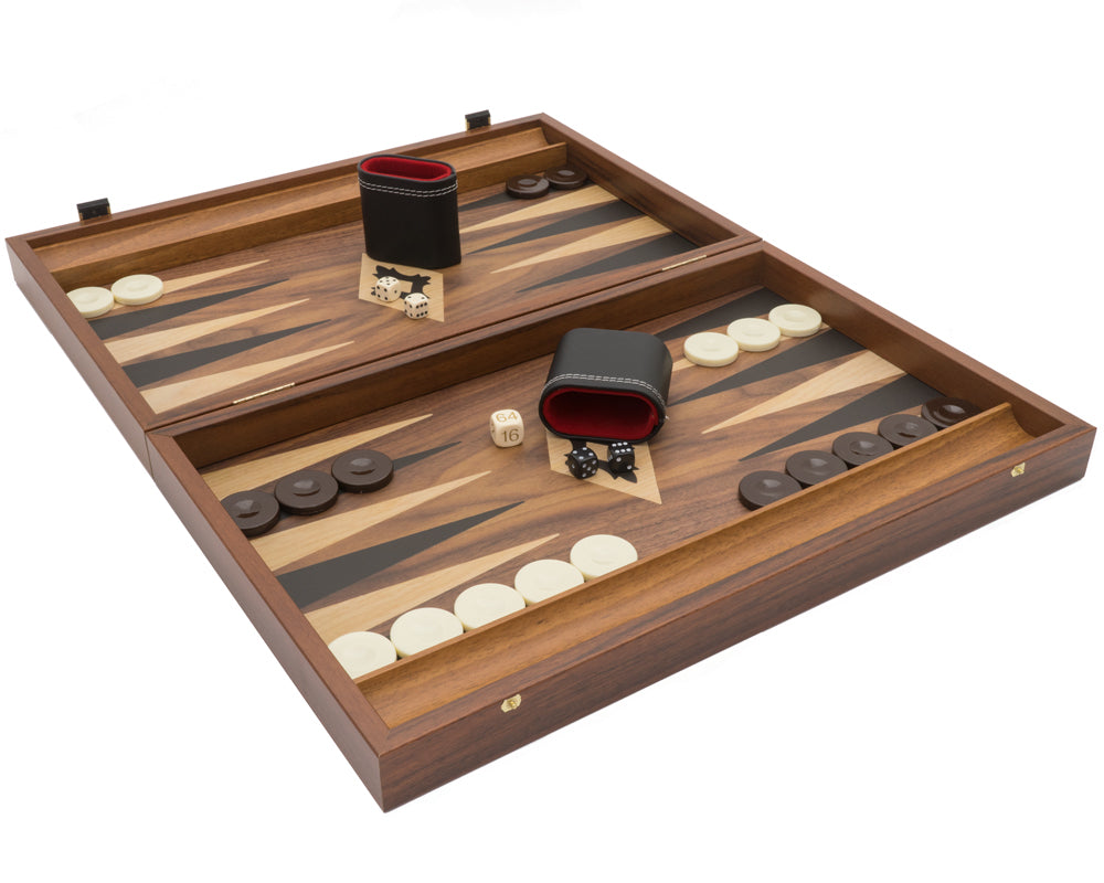 The Manopoulos Walnut, Black, And Oak Large Club Backgammon Set With Vinyl Deluxe Cups