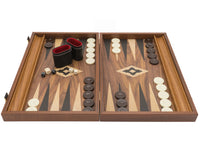The Manopoulos Walnut, Black, And Oak Large Club Backgammon Set With Vinyl Deluxe Cups