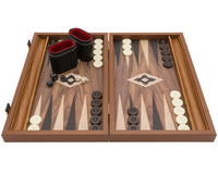 The Manopoulos Walnut, Black, And Oak Club Compact Backgammon Set With Vinyl Deluxe Cups