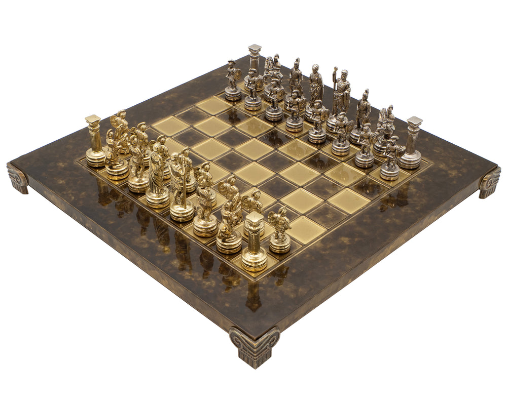 Manopoulos Greek And Roman Army Metal Chess Set With Wooden Case - Small