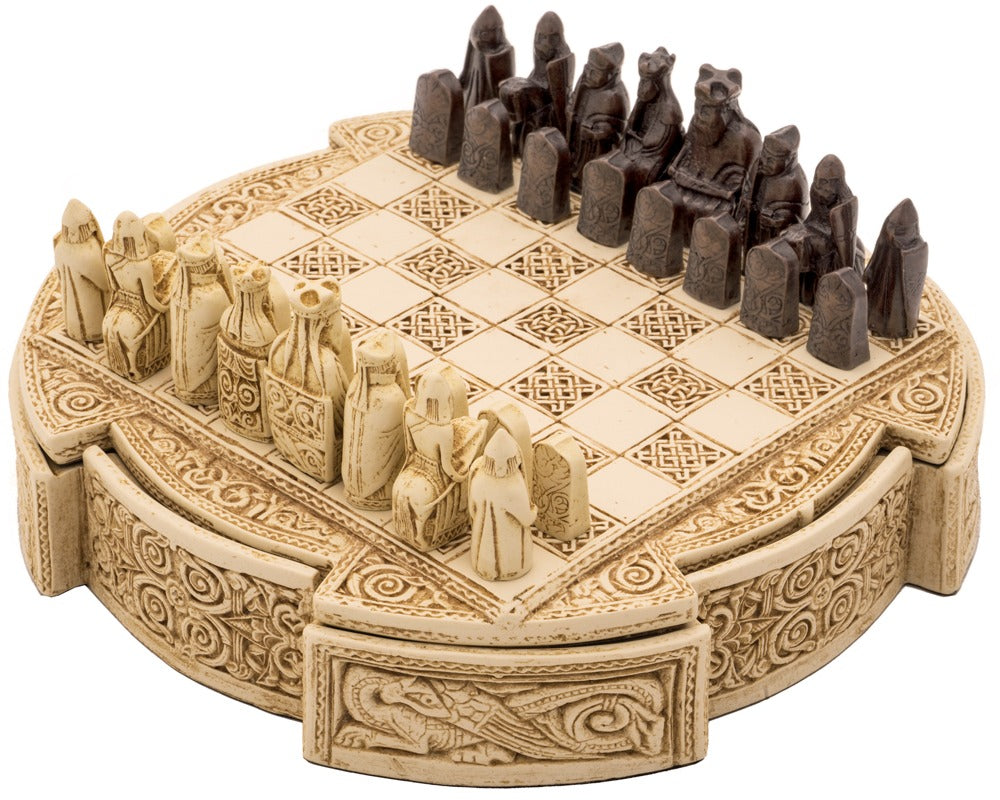 Isle Of Lewis Compact Celtic Chess Set, 9 Inches, Ivory Color