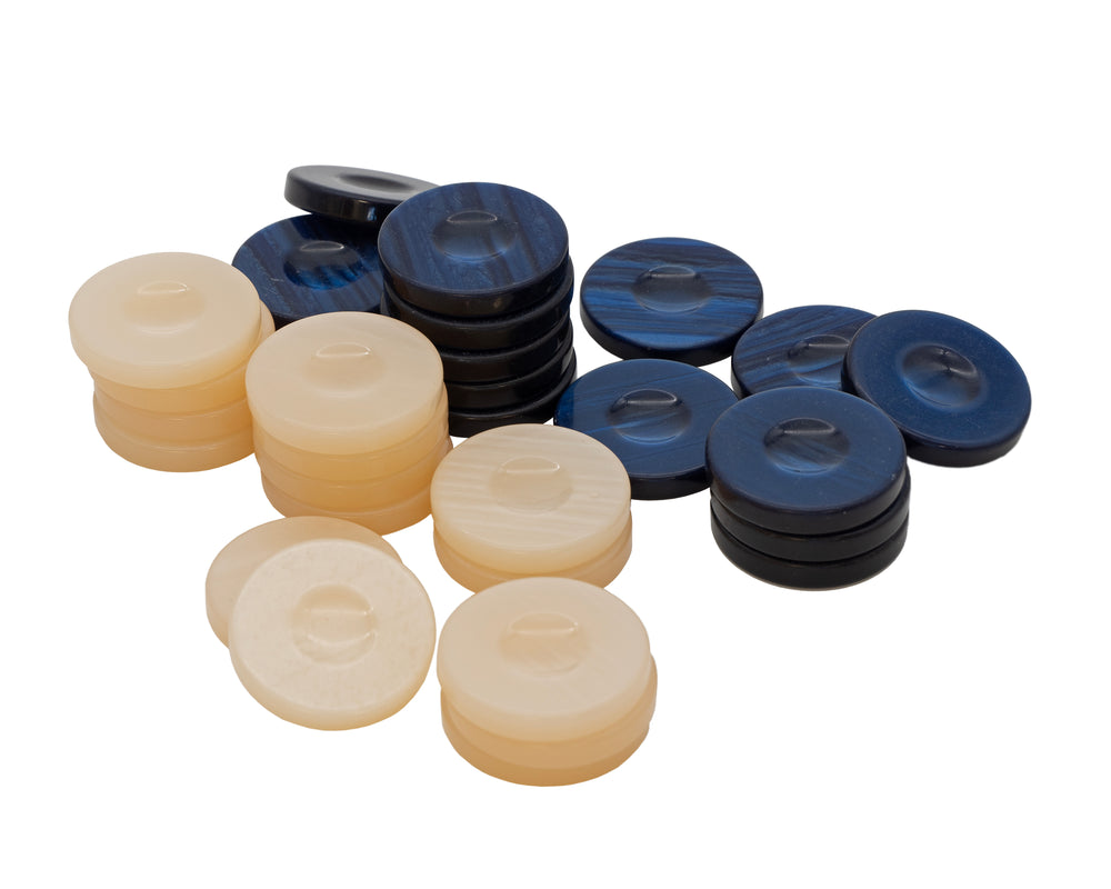 Deluxe Backgammon Stones, Blue & Ivory, 1.4 Inches
