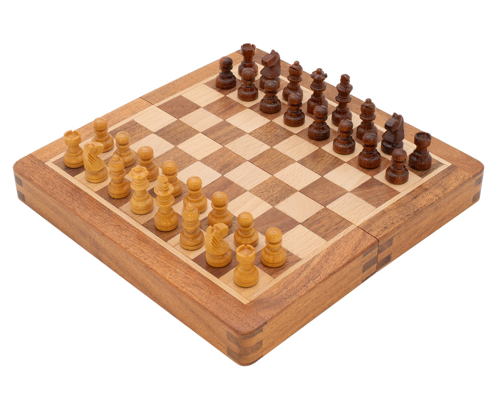 Deluxe Hardwood Folding Travel 7.5-Inch Magnetic Chess Set