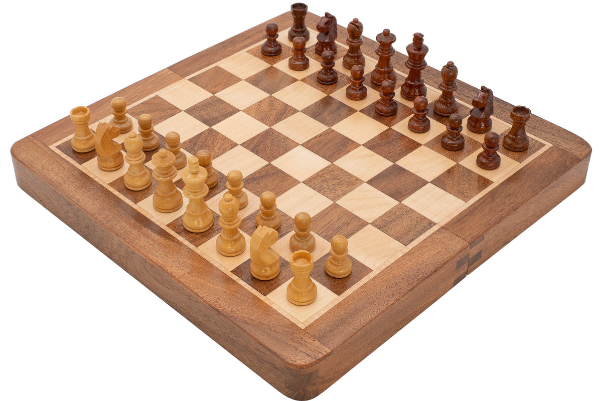 Deluxe Hardwood Folding Travel 9.8-Inch Magnetic Chess Set
