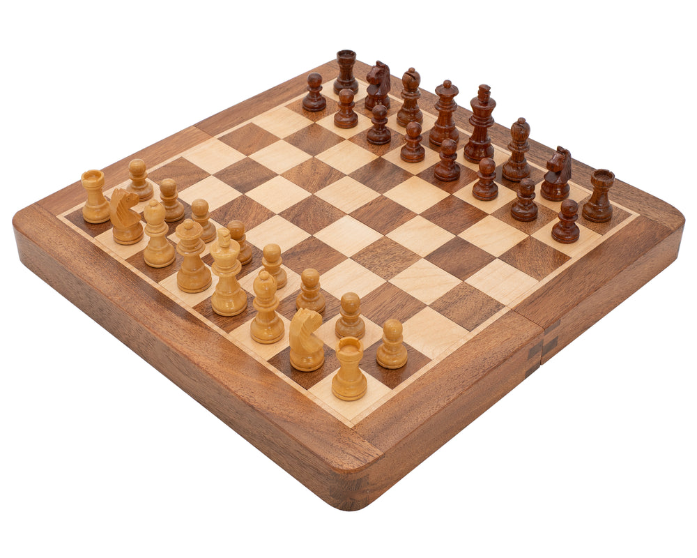 Deluxe Hardwood Folding Travel 9.8-Inch Magnetic Chess Set