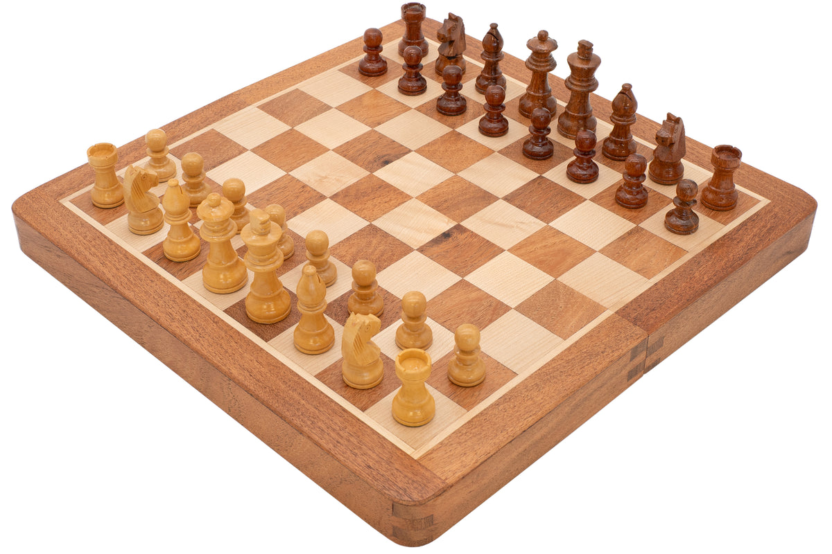 Deluxe Hardwood Folding Travel Magnetic Chess Set, 11.8 Inches