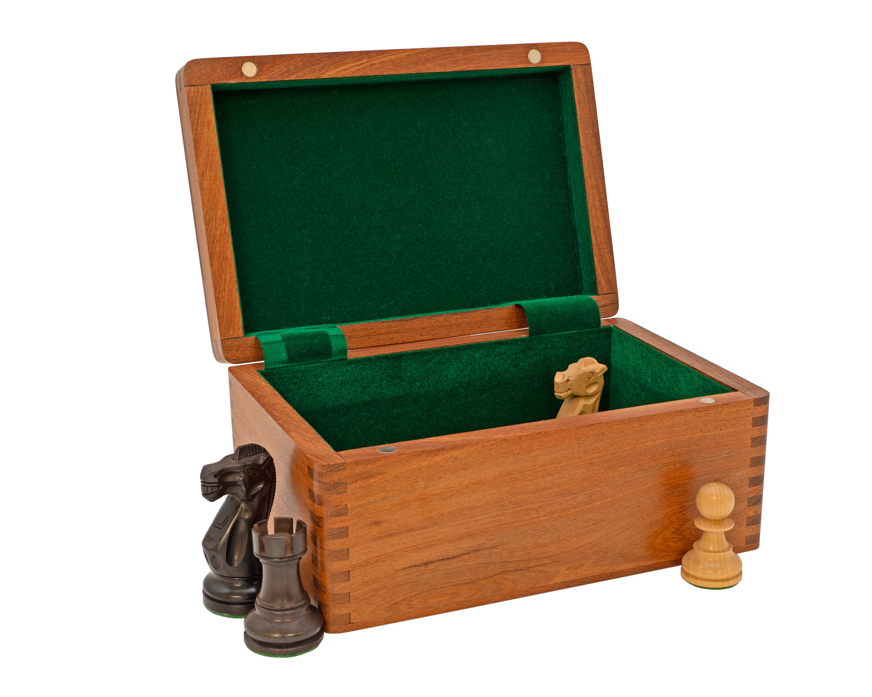 Polished Solid Babul Wood Storage Case For Chess Pieces With Hinged Lid