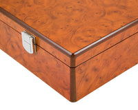 Root Wood Burl Luxury Chess Piece Storage Case With Compartments, 16.9 Inches