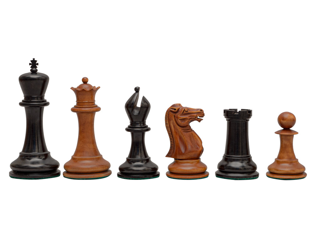 1849 Reproduction Staunton Ebony And Antiqued Boxwood Chess Pieces - 4.4 Inches
