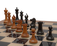 1849 Reproduction Staunton Ebony And Antiqued Boxwood Chess Pieces - 4.4 Inches
