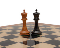 1849 Reproduction Staunton Ebony And Antiqued Boxwood Chess Pieces - 4.4 Inches