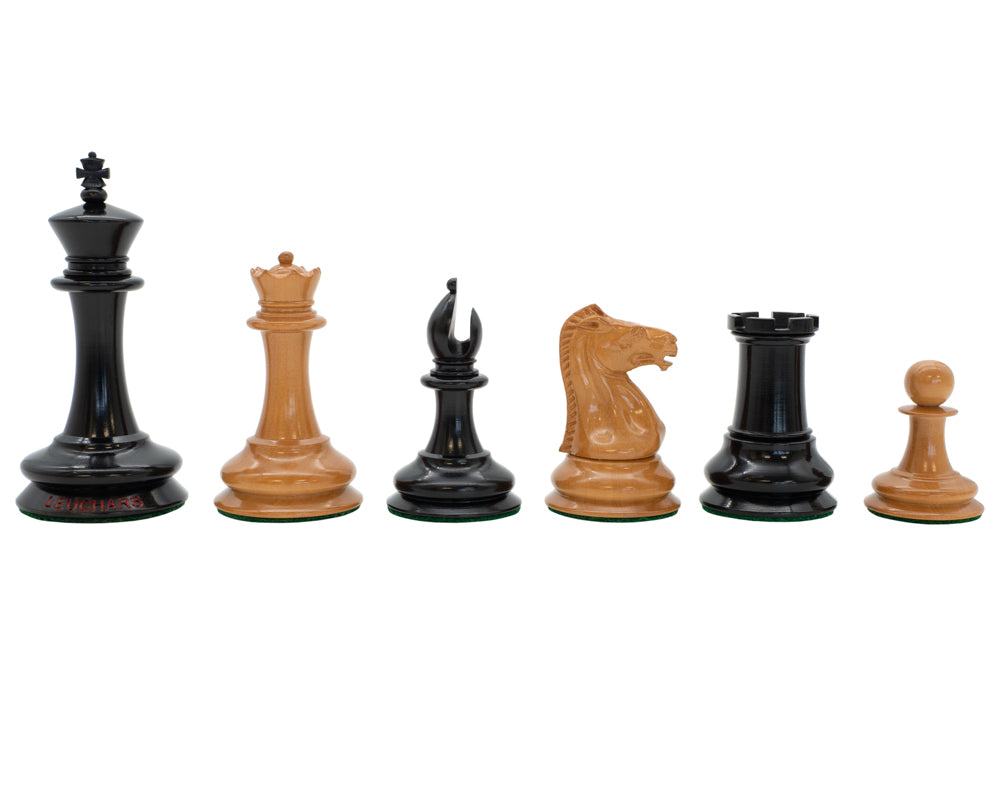 Leuchar Reproduction Ebony And Antiqued Boxwood Luxury Chess Pieces - 3.3 Inches