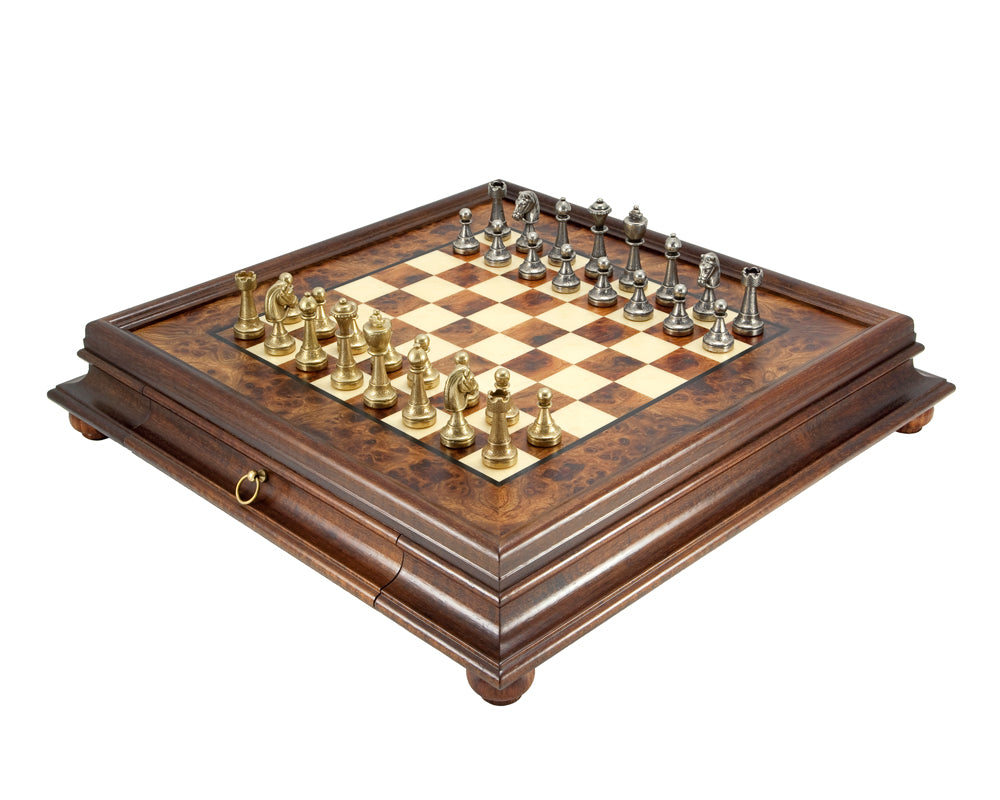 Finnesburg Traditional Brass And Briarwood Chess Set