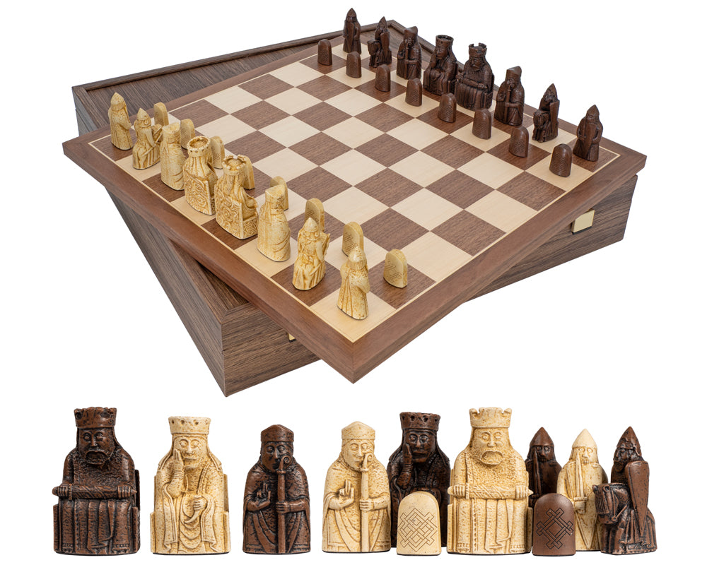 Isle Of Lewis And Walnut Deluxe Chess Set With Presentation Case
