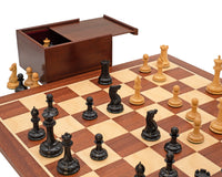 The 1850 London Limited Edition Ebony And Mahogany Deluxe Chess Set With Chess Piece Storage Case And Chess Clock