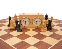 The 1850 London Limited Edition Ebony And Mahogany Deluxe Chess Set With Chess Piece Storage Case And Chess Clock
