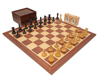 The 1850 London Limited Edition Ebony And Mahogany Deluxe Chess Set With Chess Piece Storage Case And Chess Clock