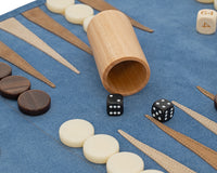 Manopoulos Suede Roll-Up Travel Backgammon Set - Raf Blue