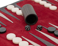 Manopoulos Suede Roll-Up Travel Backgammon Set - Burgundy